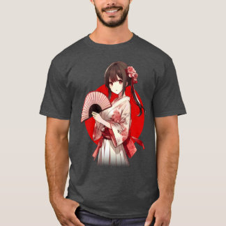 Japanese Uchiwa Anime Girl boy T-Shirt
