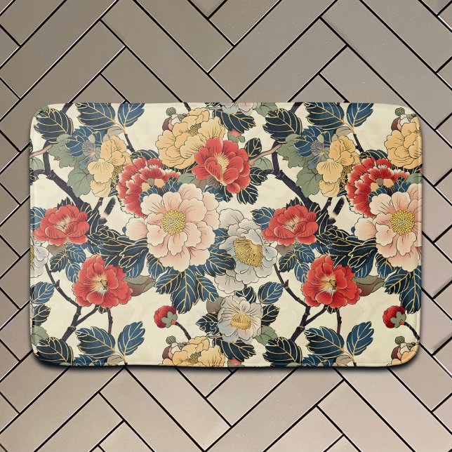 Japanese Ukiyo-E Art Floral Pattern Bath Mat (Creator Uploaded)