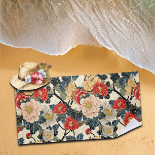 Japanese Ukiyo-E Art Floral Pattern Beach Towel