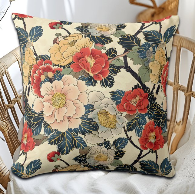 Japanese Ukiyo-E Art Floral Pattern Cushion (Creator Uploaded)