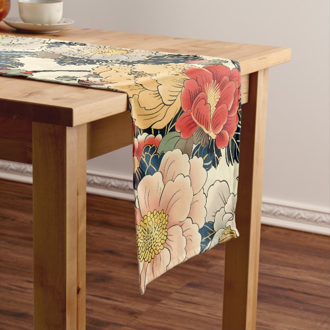 Japanese Ukiyo-E Art Floral Pattern Long Table Runner (In Situ)