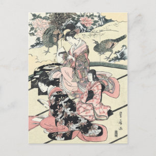 Japanese Ukiyo-e Daimyo no okuzashiki by Toyohiro Postcard