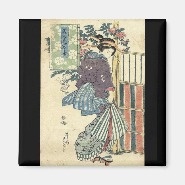 japanese ukiyo-e garden traditional kimono geisha magnet (Front)