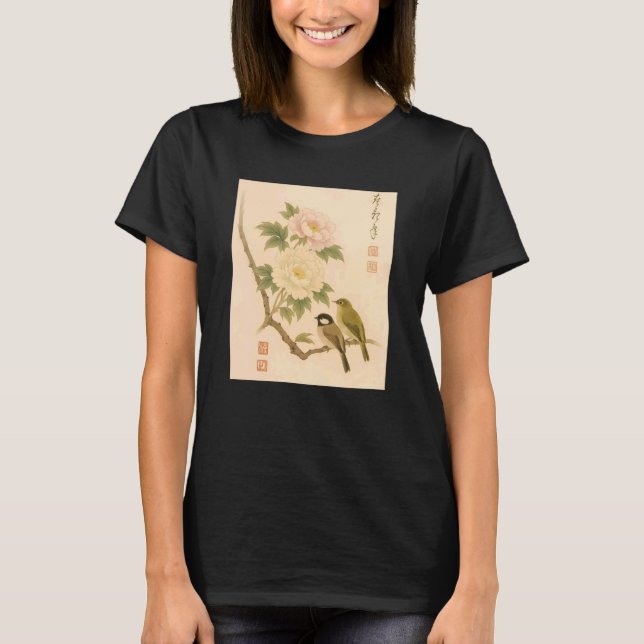 Japanese Ukiyo-e Kanji Zen Vintage Calligraphy Bir T-Shirt (Front)