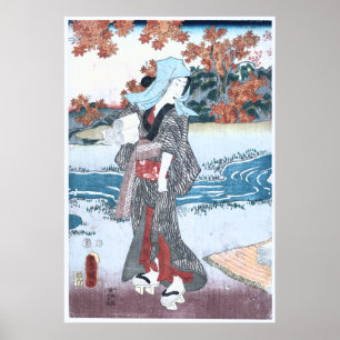 Japanese Ukiyo-e Momiji to onna by Kunisada Poster