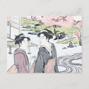 Japanese Ukiyo-e Niwa no hanami by Eishi Postcard