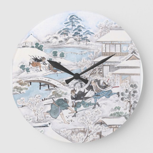 Japanese Ukiyo-e of the 47 Ronin Fighting Samurai Large Clock (Front)