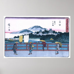 Japanese Ukiyo-e of Yoshida Bridge by Hiroshige Poster
