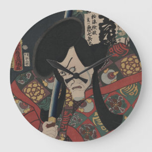 Japanese Ukiyo-e Samurai Kabuki Actor by Kunisada Large Clock