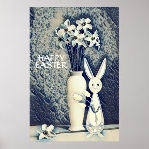 Japanese Ukiyo-e Style Bunny and Daffodils Easter Poster