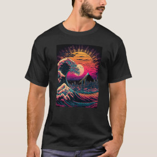 Japanese Ukiyo e Style Retrowave Great Wave Off Ka T-Shirt