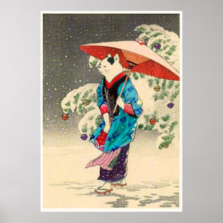 Japanese ukiyoe cat christmas poster