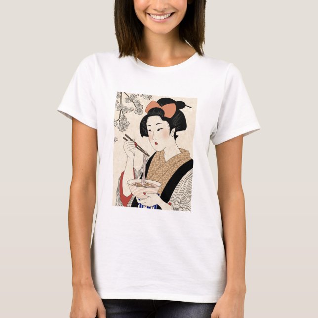 Japanese Ukiyoe Style Kimono Modern Girl T-Shirt (Front)