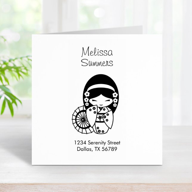 Japanese Umbrella Geisha Girl in Kimono Address Rubber Stamp (Creator Uploaded)