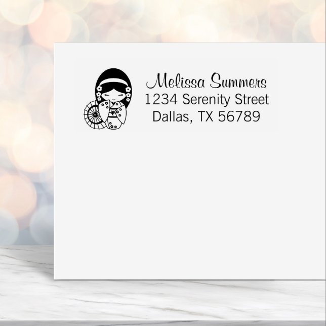 Japanese Umbrella Girl in Kimono Address Self-inking Stamp (Creator Uploaded)