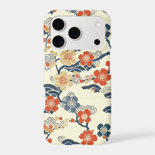 Japanese Ume Plum Blossoms Navy Wave Cream