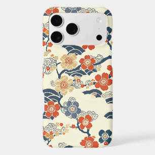 Japanese Ume Plum Blossoms Navy Wave Cream