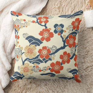 Japanese Ume Plum Blossoms Navy Wave Cream Cushion