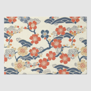 Japanese Ume Plum Blossoms Navy Wave Cream Tissue Paper