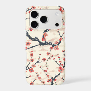 Japanese Ume Red Coral Blossom Ivory Wave Pattern