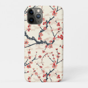 Japanese Ume Red Coral Blossom Ivory Wave Pattern iPhone 11 Pro Case