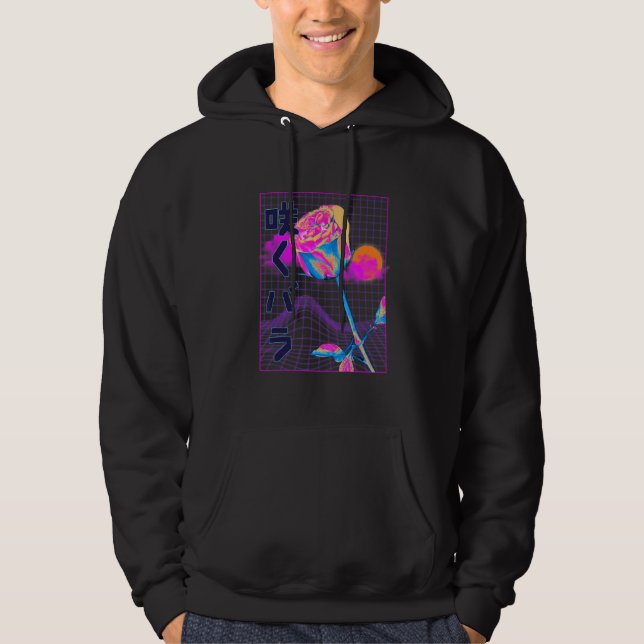 Japanese Vaporwave Aesthetic Red Rose Plant Flower Hoodie (Front)