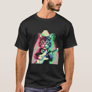Japanese Vaporwave Cat Playing Guitar Rock Star Ro T-Shirt
