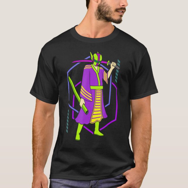 Japanese Vaporwave Cyberpunk Samurai Ronin Warrior T-Shirt (Front)