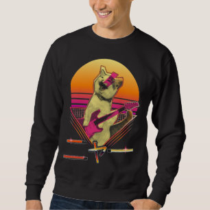 Japanese Vaporwave Electric Guitar playing Cat Meo Sweatshirt