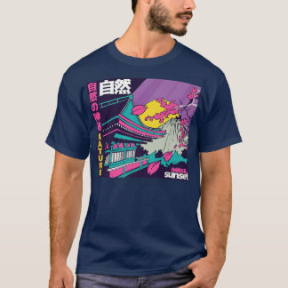 Japanese Vaporwave Mount Fuji Sakura Cherry Blosso T-Shirt