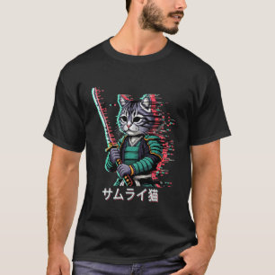 Japanese Vaporwave Samurai Cat Vaporwave Retro Aes T-Shirt