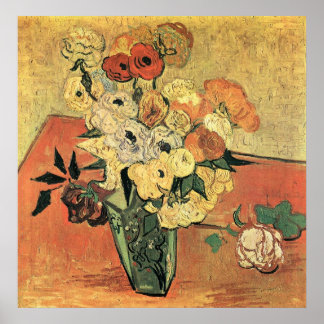 Japanese vase, roses and anemones-Vincent van Gogh Poster