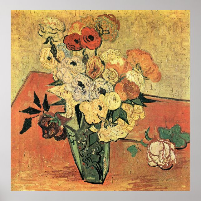 Japanese vase, roses and anemones-Vincent van Gogh Poster (Front)