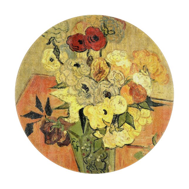Japanese Vase, Roses, Anemones by Vincent van Gogh Cutting Board (Front)
