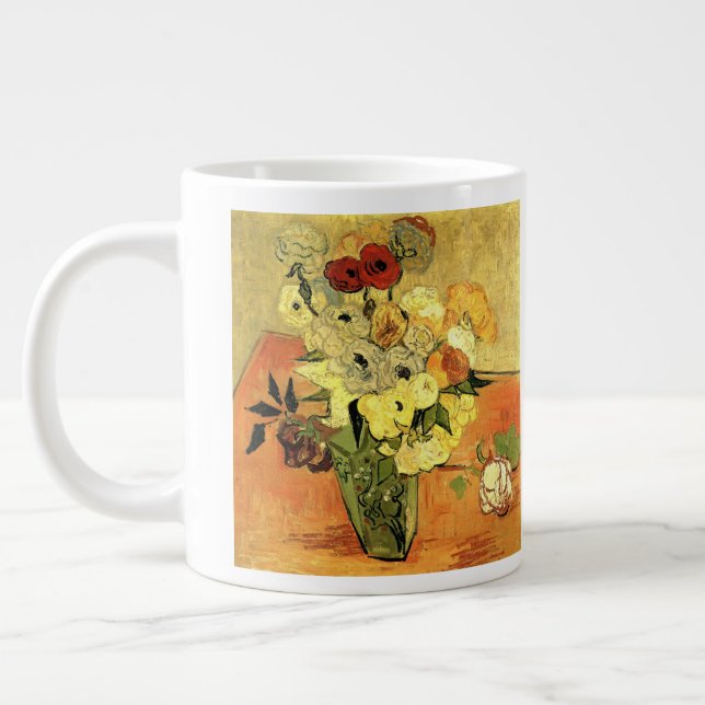 Japanese Vase, Roses, Anemones by Vincent van Gogh Large Coffee Mug (Left)