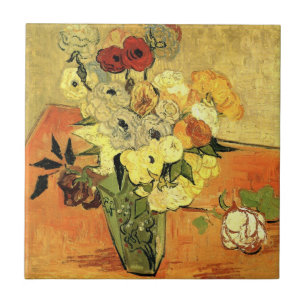 Japanese Vase, Roses, Anemones by Vincent van Gogh Tile