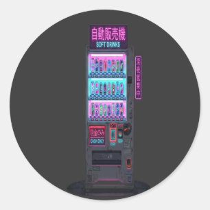 Japanese Vending Machine Cyberpunk Pixel Art Classic Round Sticker