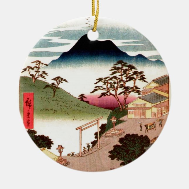 Japanese Village with Mountain Ceramic Ornament (Front)