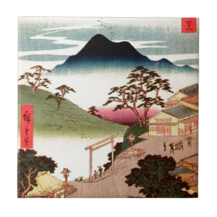 Japanese Village with Mountain Ceramic Tile