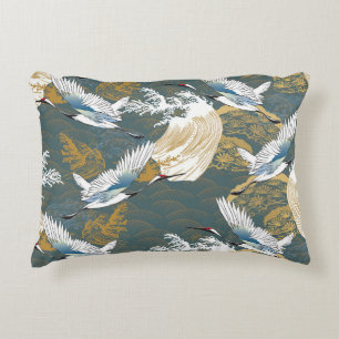 Japanese Vintage Crane Birds Pattern Decorative Cushion