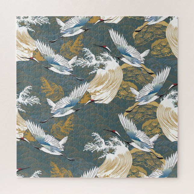 Japanese Vintage Crane Birds Pattern Jigsaw Puzzle (Vertical)