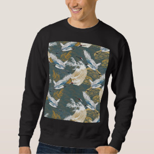Japanese Vintage Crane Birds Pattern Sweatshirt