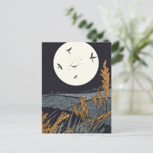 Japanese Vintage Landscape At Night Holiday Postcard