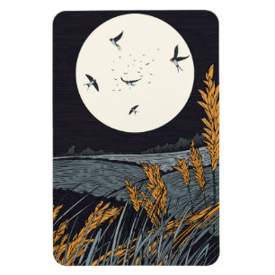 Japanese Vintage Landscape At Night Magnet