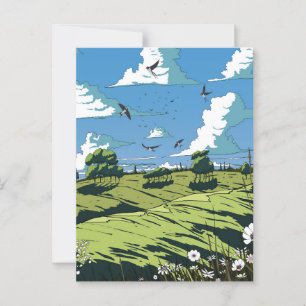 Japanese Vintage Landscape At Night Postcard