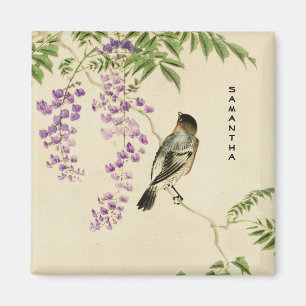 Japanese Vintage Lilac Sparrow Magnet
