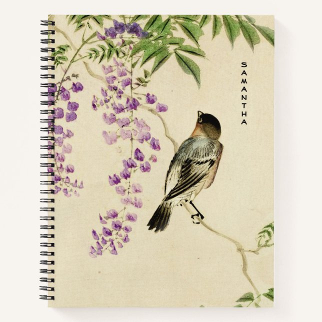 Japanese Vintage Lilac Sparrow Spiral Notebook (Front)
