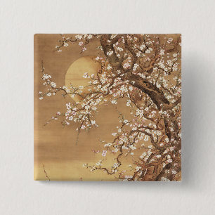 Japanese vintage plum blossoms in moonlight 15 cm square badge
