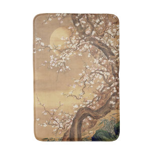 Japanese vintage plum blossoms in moonlight bath mat