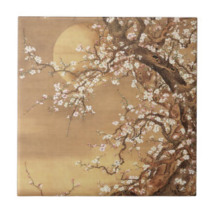 Japanese vintage plum blossoms in moonlight ceramic tile